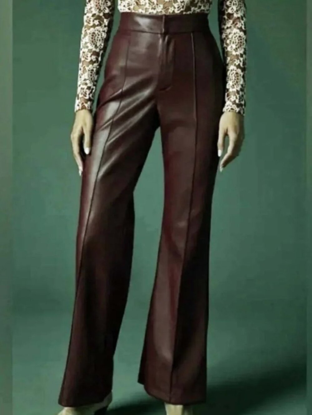 7 For All Mankind Brown Faux Leather Flare Pants Women's size L